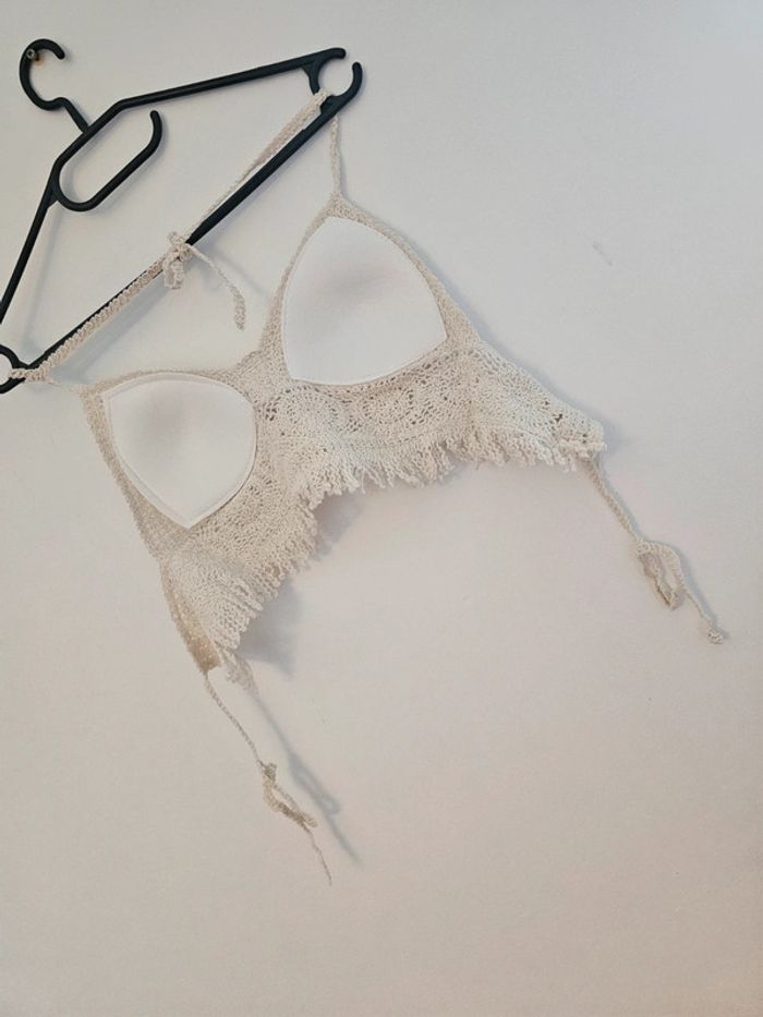 Top dénudé crochet beige  – Taille S - photo numéro 3
