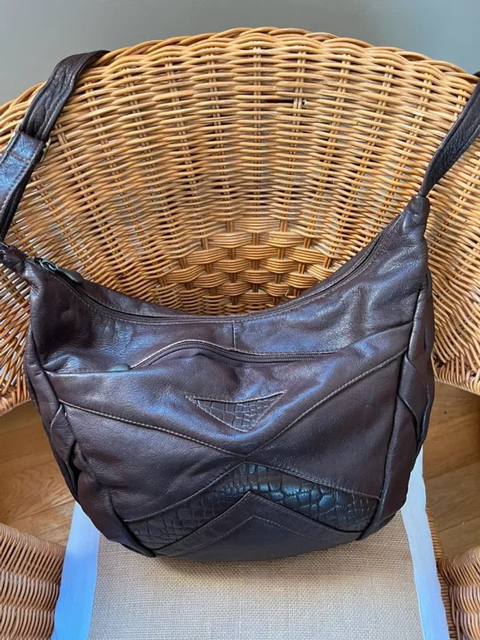 Sac besace vintage hobo en cuir marron très bon état [ref 2508SBr166] - photo numéro 13