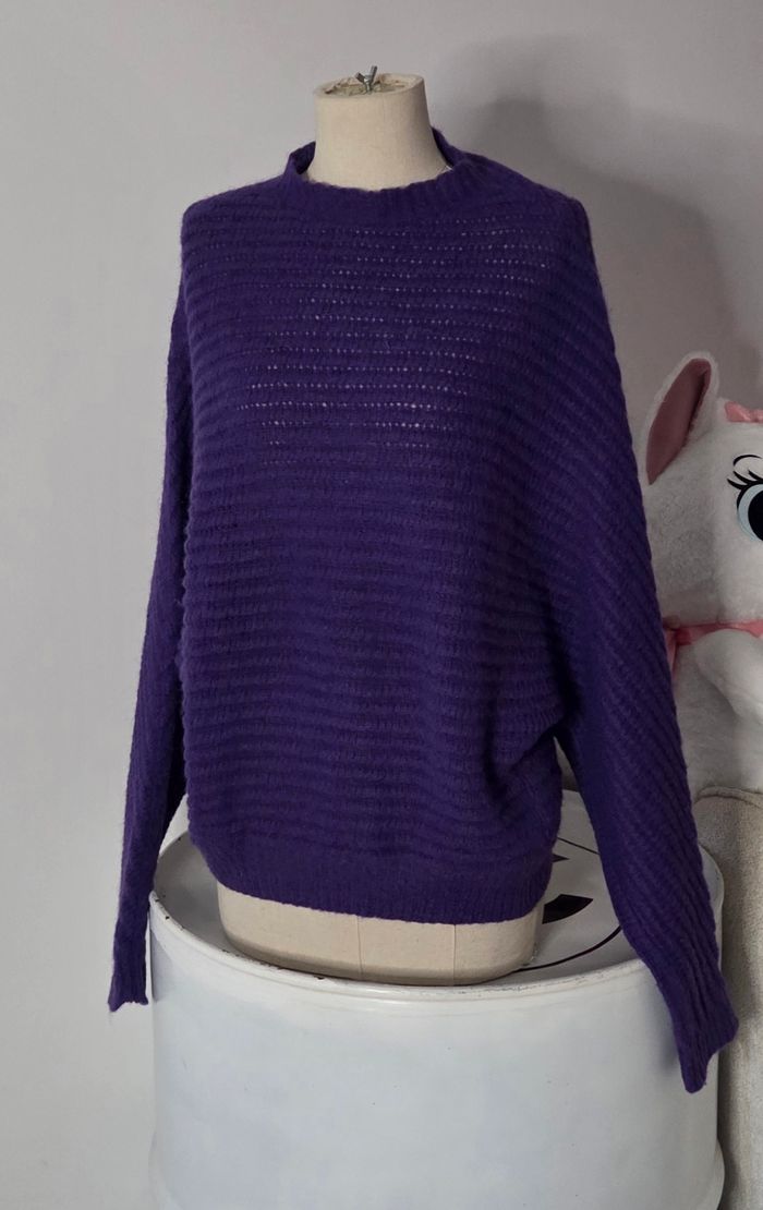 MAJE – Pull Mousse Violet Mohair & Alpaga – T1 – Made in Italy – Luxe Douillet