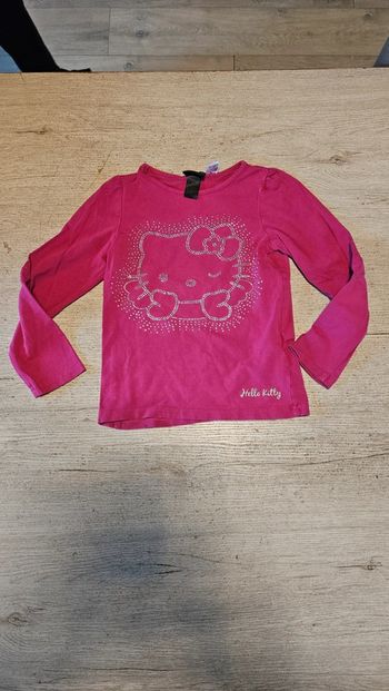 T shirt à manches longues fushia, Hello Kitty avec perles, 5 ans
