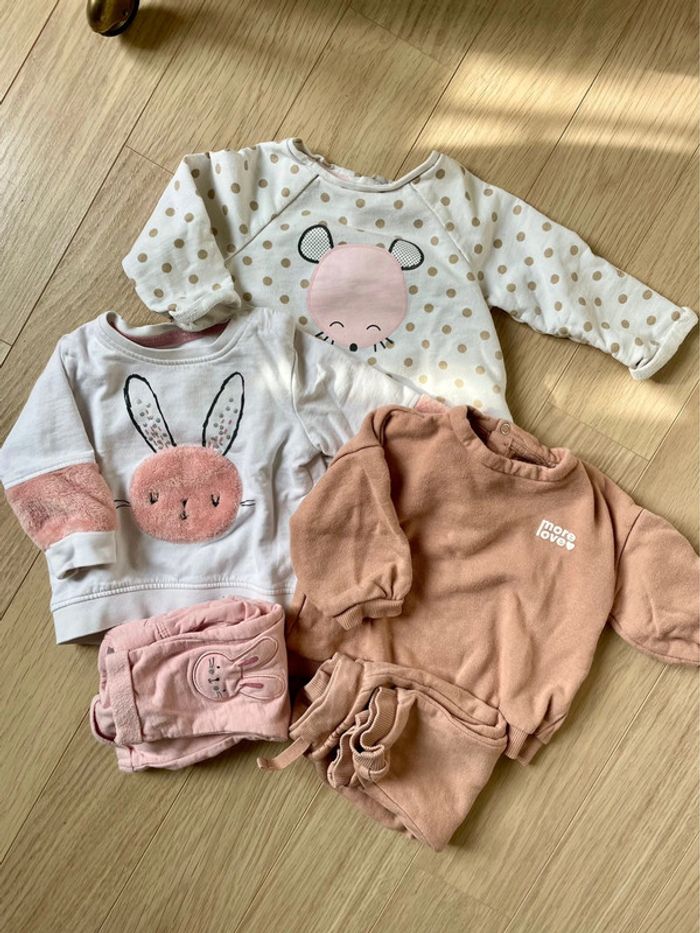 Lot 2 ensembles molleton + sweat 6 mois
