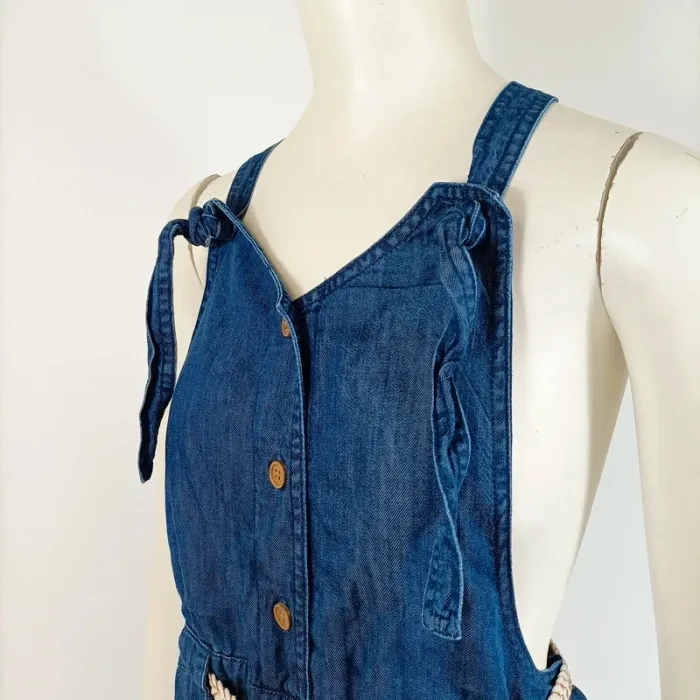 Salopette en jean bleu sans manches - ceinture corde - dos nu Taille M/L A396 - photo numéro 10