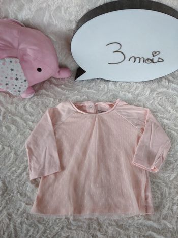 Tee shirt tunique chemise manches longues tulle Fille 3 mois Vertbaudet