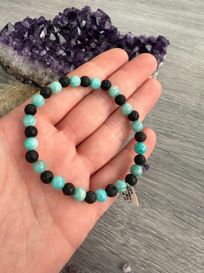 Bracelet en pierre de lave véritable et Amazonite d’Afrique du Sud - Pierre véritable - photo numéro 4