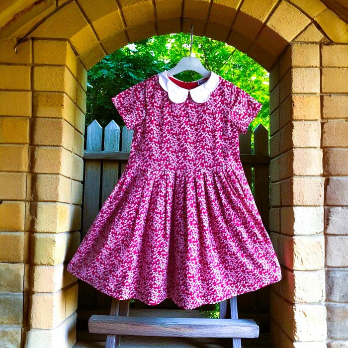 JACADI - NEW - ROBE FILLE IMPRIMÉ LIBERTY, COL PÉTALES & PLIS SUR LE BAS 8A