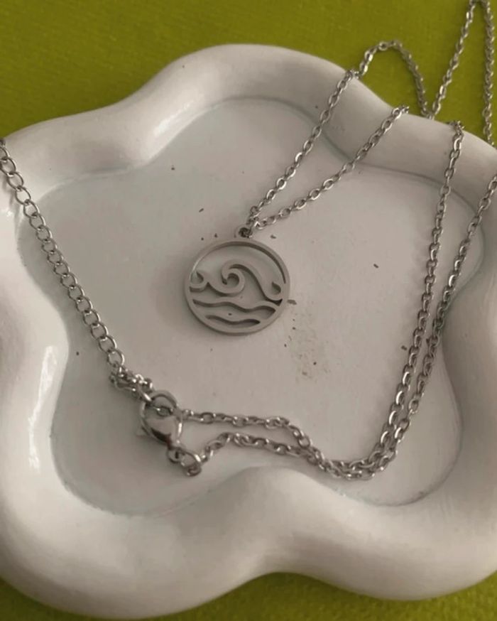 Collier mixte surf vague mer océan en acier inoxydable argenté - photo numéro 6