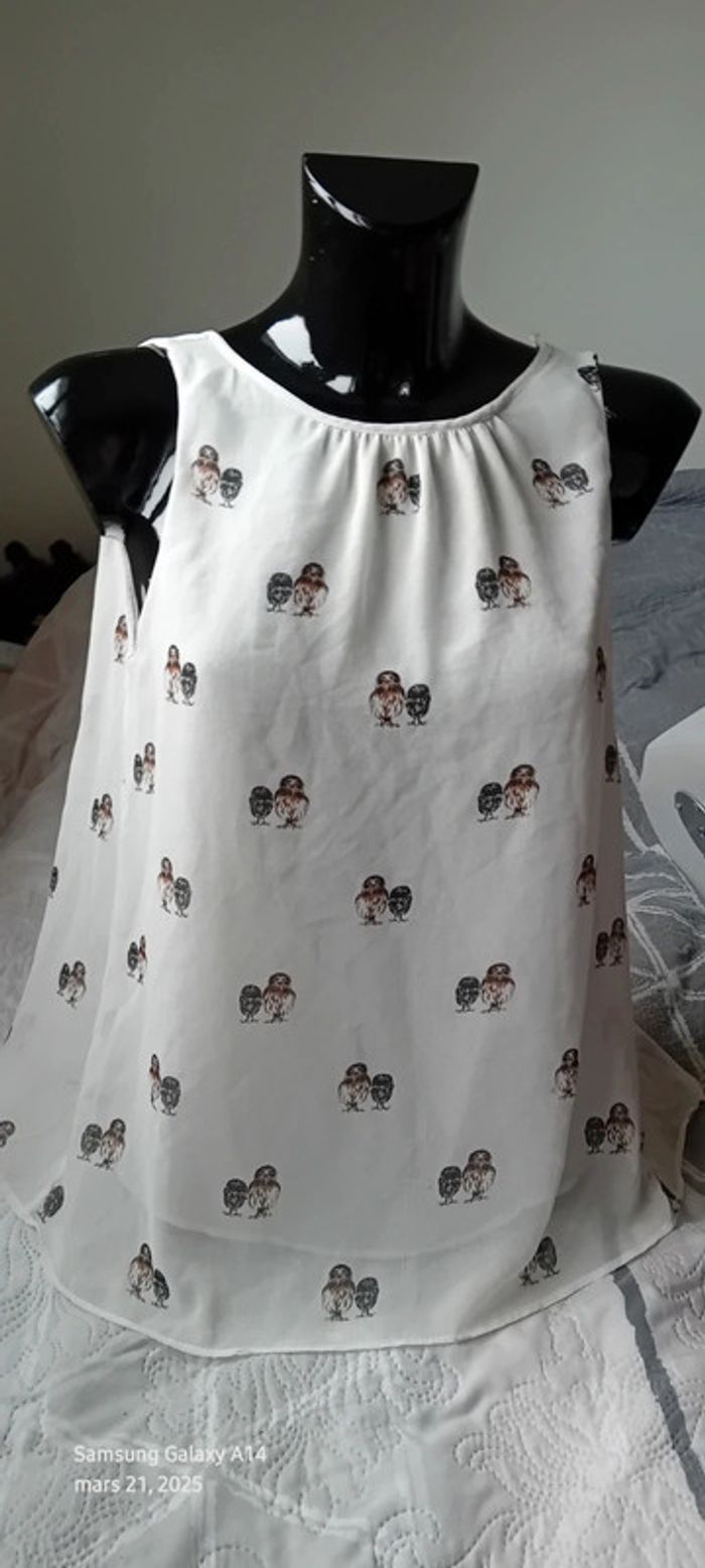 Blouse sans manches dos ouvert motif chouettes femme S trafaluc zara - photo numéro 3