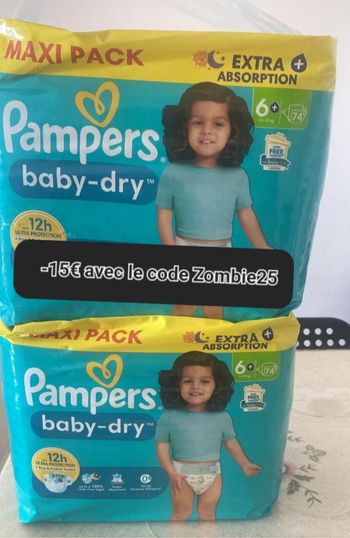 2 sacs de couches Pampers taille six plus