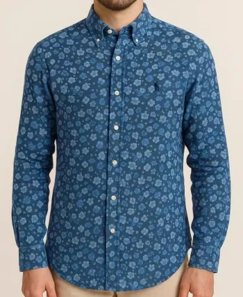 🌸 Chemise Ralph Lauren Luxury Linen florale bleu vintage 🌸