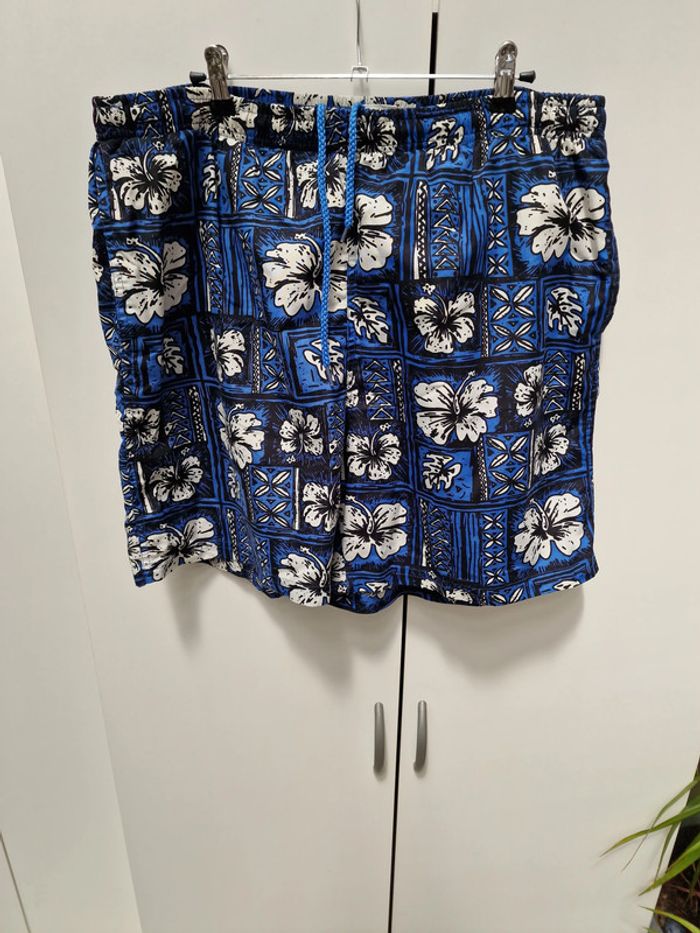 Short De Bain Plage Bleu Imprimé Hibiscus