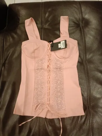 Magnifique haut neuf rose strass s giorgia