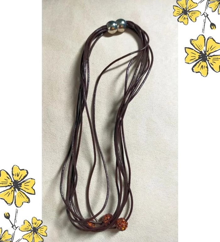 Collier multi-rangs cuir et perles strassées - Collection Sable & Ébène - photo numéro 9