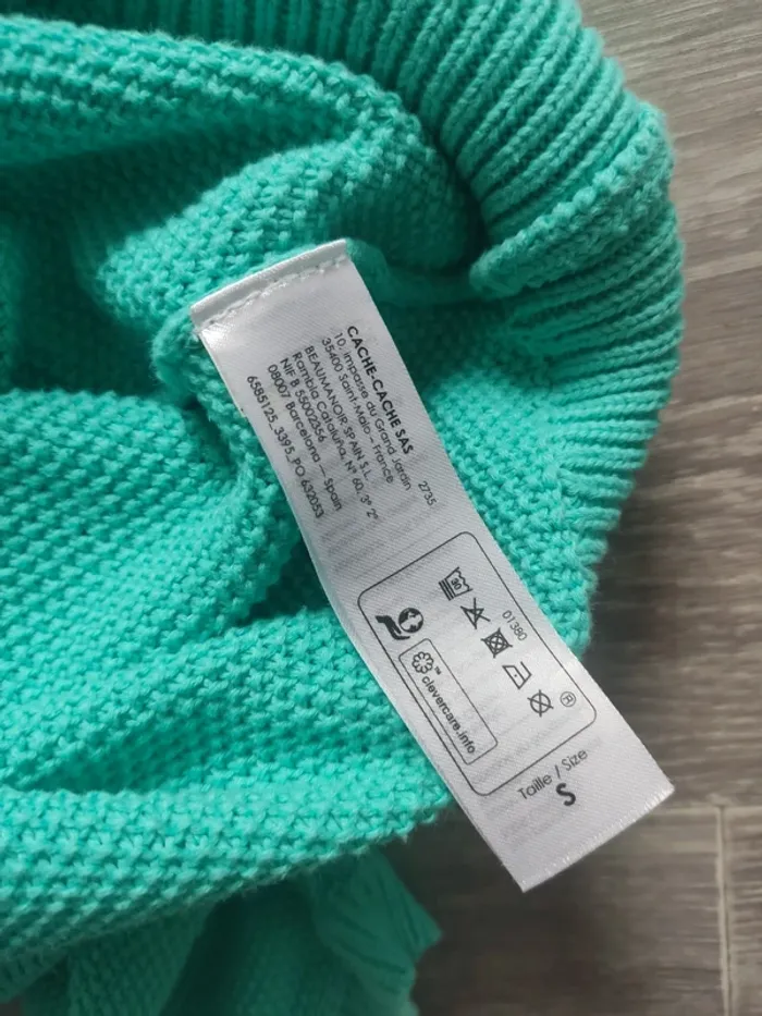 Blouse manches courtes maille tricot turquoise taille S Cache Cache - photo numéro 8