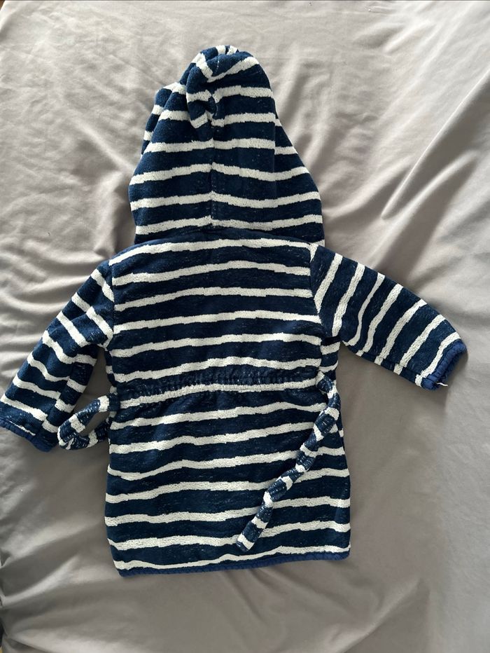 Peignoir de bain rayé bleu et blanc ourson brodé Vertbaudet 80cm - photo numéro 4