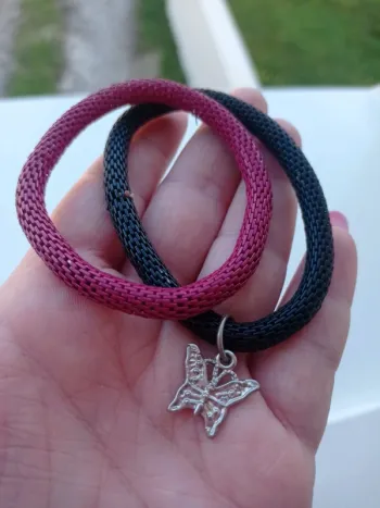 Bracelet élastique fushia et noir
