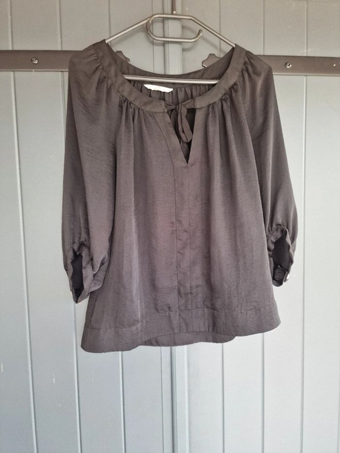 Blouse noire manches 3/4 avec noeud - photo numéro 2