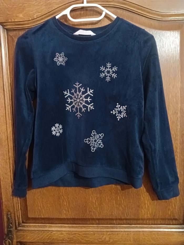 Sweat velours bleu flocon H&M 10 ans Noël - photo numéro 2