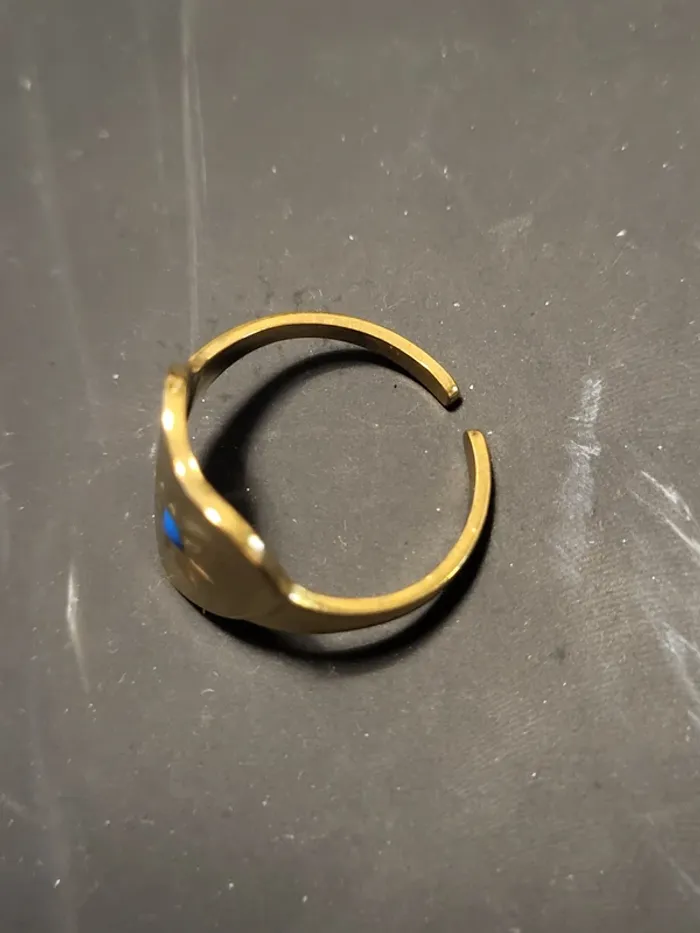 Bague ajustable en acier inoxydable doré avec cœur et soleil bleu - photo numéro 2