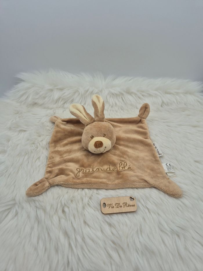 Doudou plat lapin Grain de blé marron beige carré