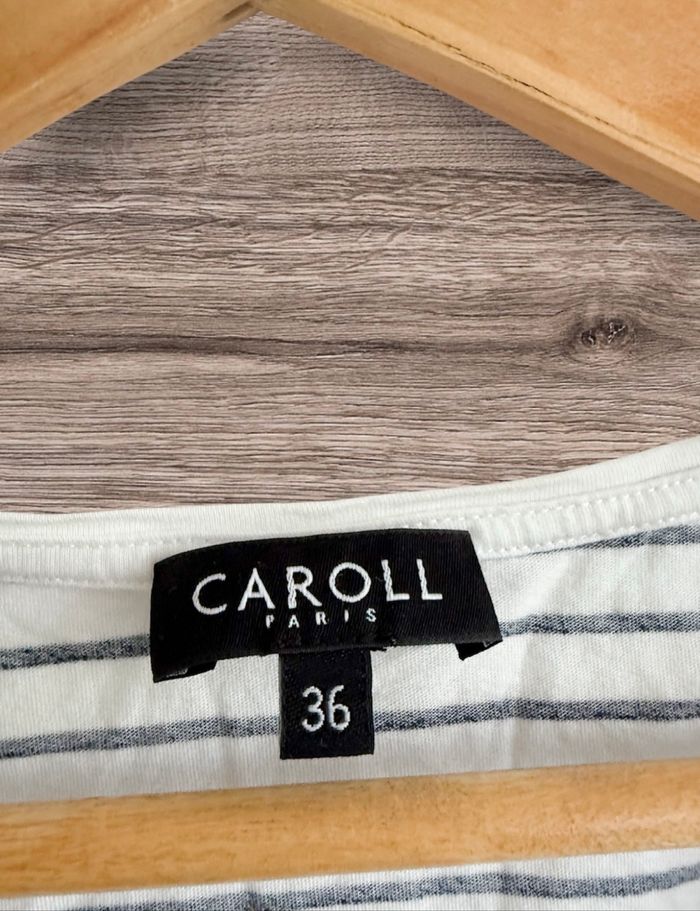 T-shirt manches courtes bleu marine blanc à rayure dessin Caroll taille 36 S - photo numéro 4