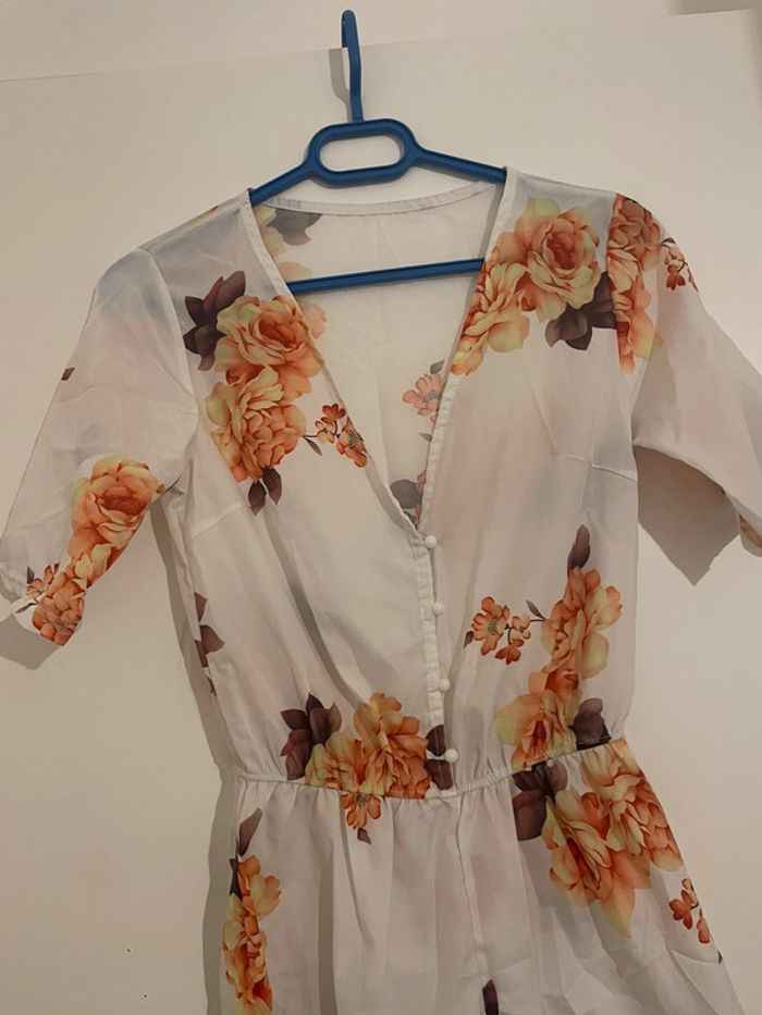 Combishort fleuri blanc et orange - Taille 34 (XS) - photo numéro 2