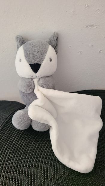 Doudou Renard mouchoir blanc gris MES PETITS CAILLOUX