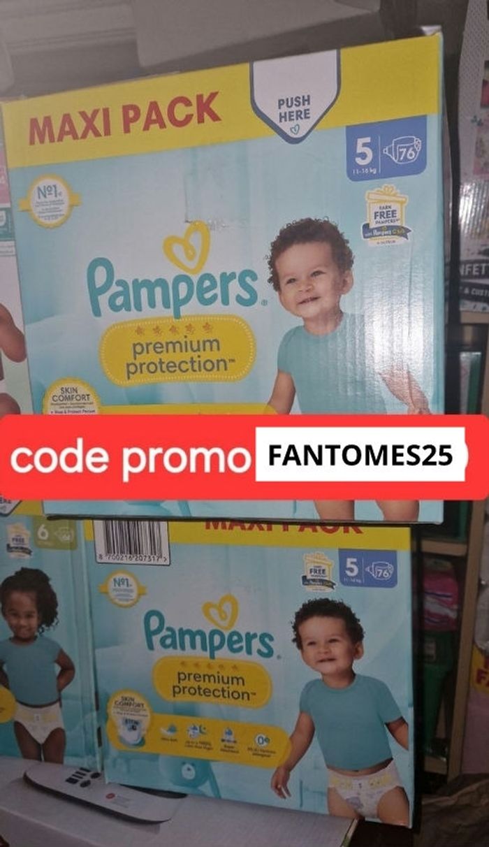 Lot de maxi pack 75 couches pampers premium protection Taille 5