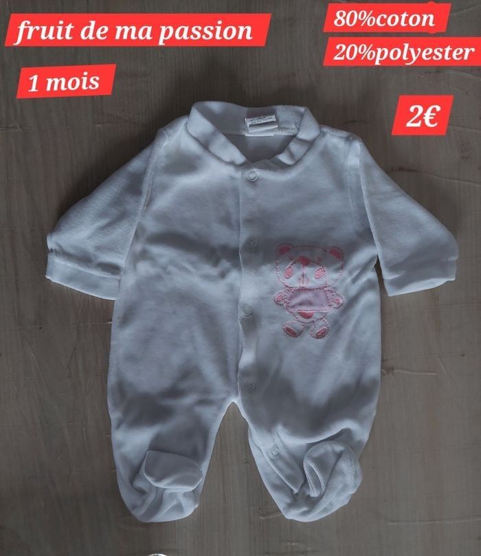 Grenouillère blanche motif ours fille 1 mois