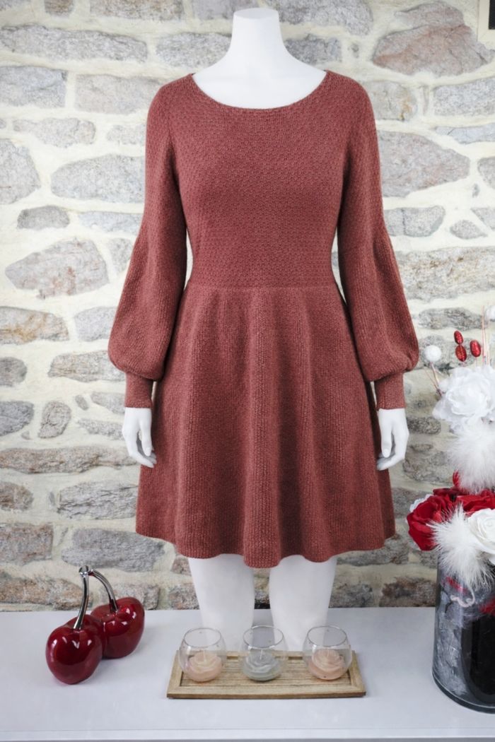 Robe pull en tricot maille texturées couleur cannelle terracotta Femme Taille 54 marque Boohoo 🌺