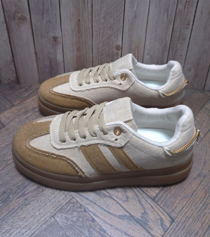 Baskets en toile Camel et Beige - Style Rétro - Neuves - Taille 37