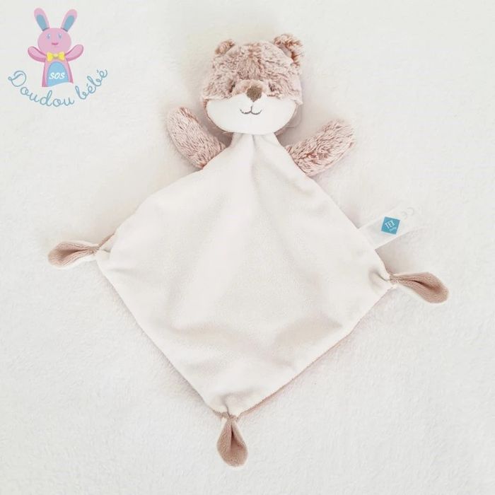 Doudou plat Renard blanc beige roux chiné TEX