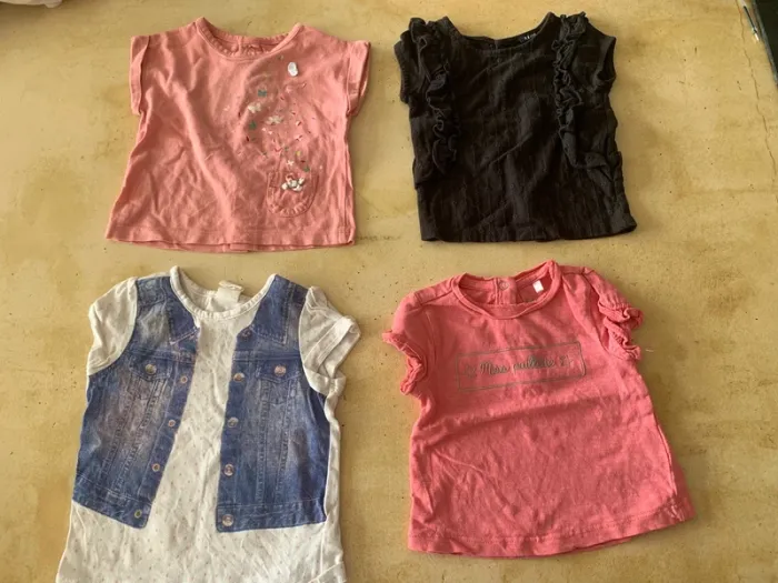 Lot de 4 t-shirts été manches courtes filles 3 mois