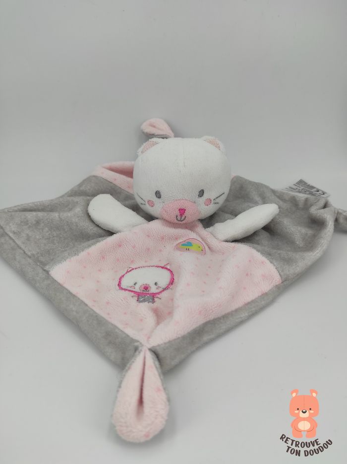 Doudou Plat Chat rose gris Mots d'enfants