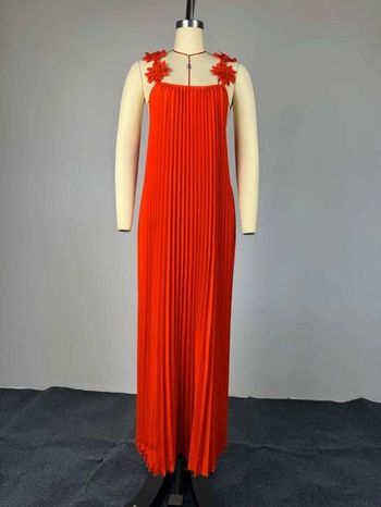 Robe longue plissée orange  d'été L