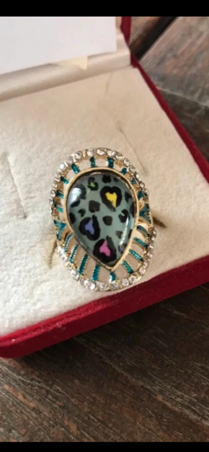Magnifique bague réglage avec strass et pierre façon léopard - photo numéro 6