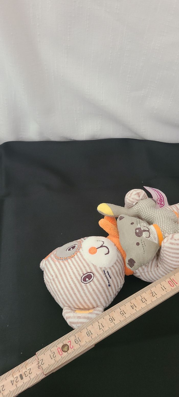 Doudou ours pommette rayé avec petit chat. - photo numéro 2