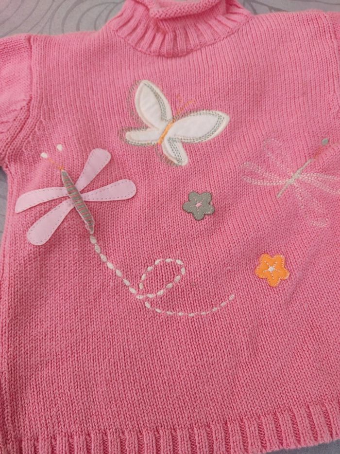 Pull col roulé 3 mois motif papillon - photo numéro 2