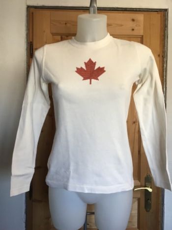 Sweat léger crème feuille érable marron brodée 100% coton vintage 80s Cyrillus