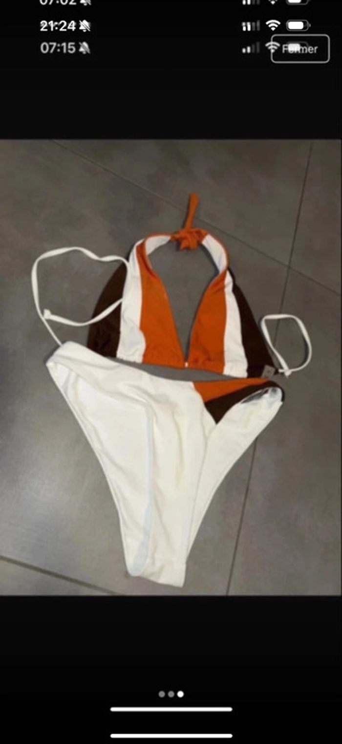 Bikini taille S blanc orange trés bonne etat - photo numéro 3