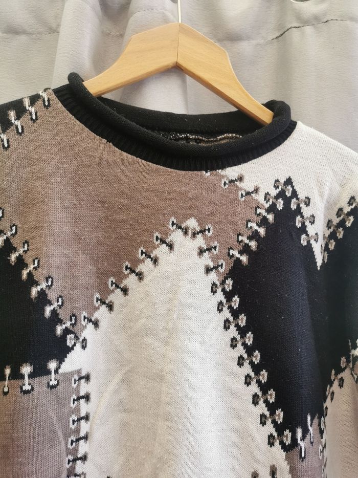 Pull à damiers beige, blanc et noir t 52 - photo numéro 2