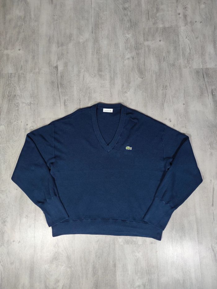Pull Lacoste Col V Bleu Marine Logo Brodé Taille M Homme - photo numéro 3