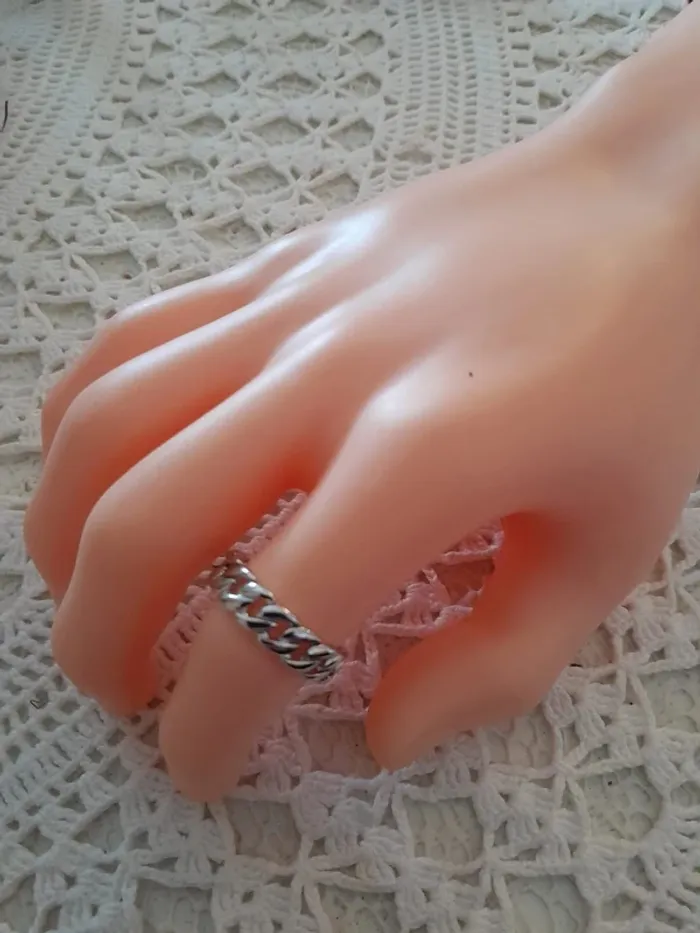 Bague, anneau maillons de chaine, couleur argentée, taille 62 - photo numéro 3