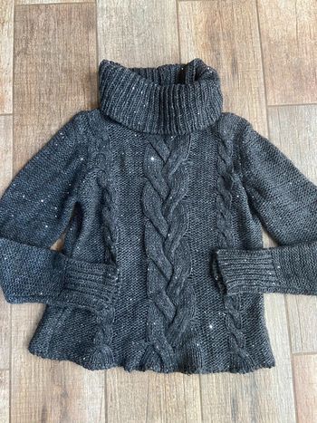 Pull col roulé chaud en maille torsadée sequins