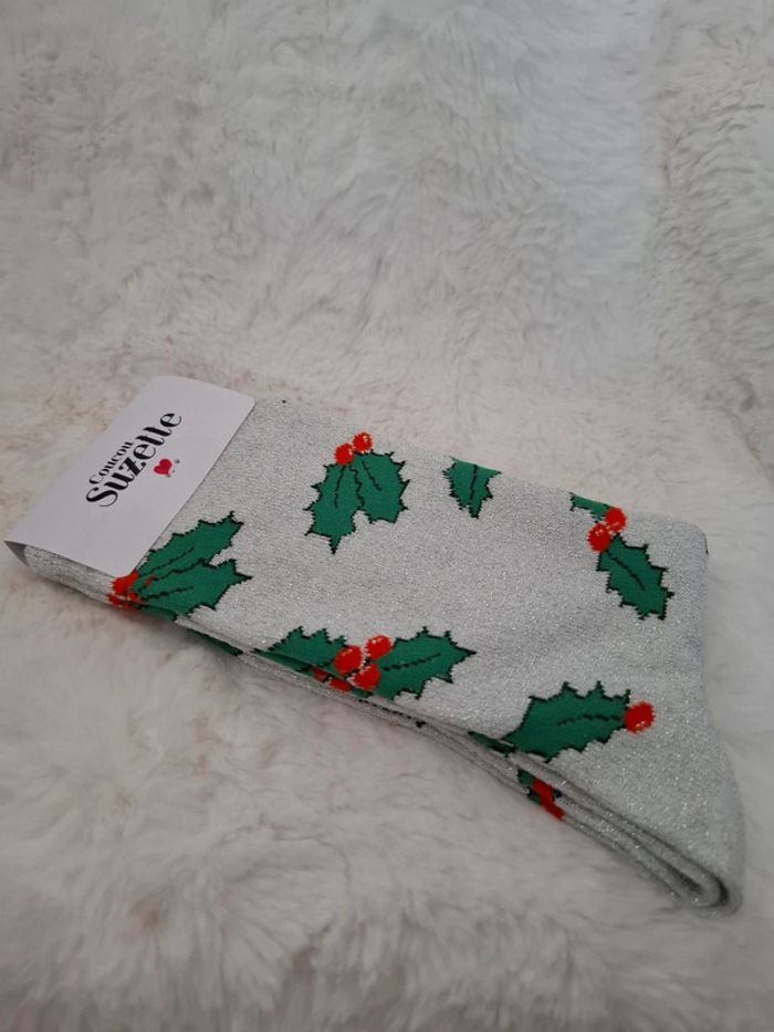Paire de chaussettes à paillettes imprimé houx