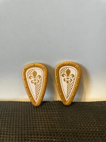 Playmobil lot 2 boucliers chevalier Lys doré et blanc 6847 moyen âge pièces détachées