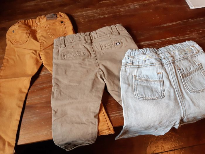 Lot pantalons bébé fille 2 ans 24 mois Vertbaudet tao moutarde beige bleu sarouel jean - photo numéro 2
