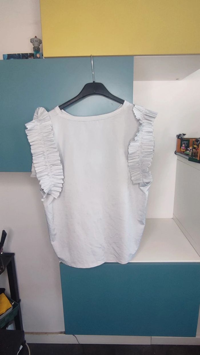 Top Zara bleu clair/gris à volants, Taille M - photo numéro 2