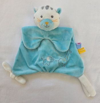 Doudou plat Tigre bleu turquoise- Attache tétine- Sucre d'orge