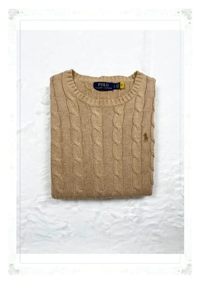 Ralph Lauren pull torsadé col ras de cou beige homme taille L coton - photo numéro 16