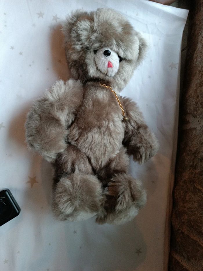 Peluche doudou plush nounours ourson ours Teddy Bear gris grey vintage articulé langue - photo numéro 6